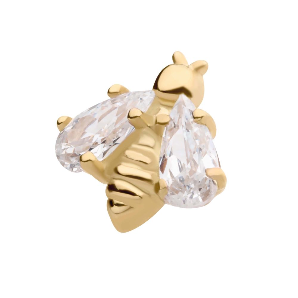 14Kt Yellow Gold Threadless with 4-Prong Set CZ Bee Top