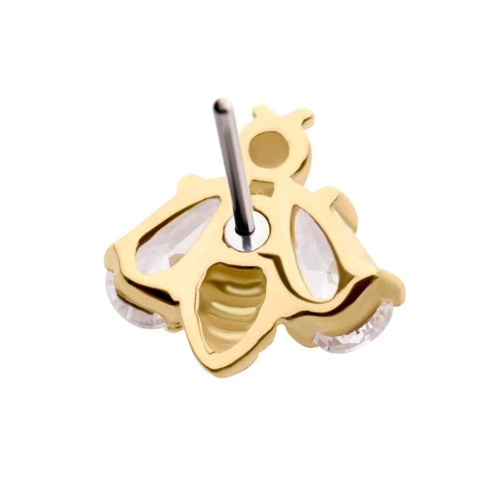 14Kt Yellow Gold Threadless with 4-Prong Set CZ Bee Top