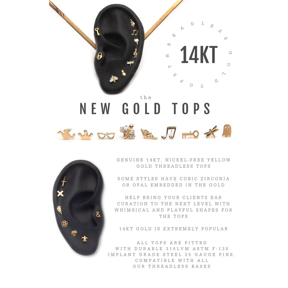 14Kt Yellow Gold Threadless with 4-Prong Set CZ Bee Top