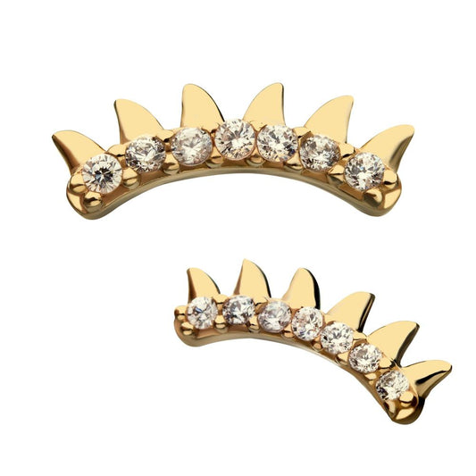 14kt Yellow Gold Threadless Petite Spike Strip with 1.3mm Clear CZ Gems on Curved Design Top