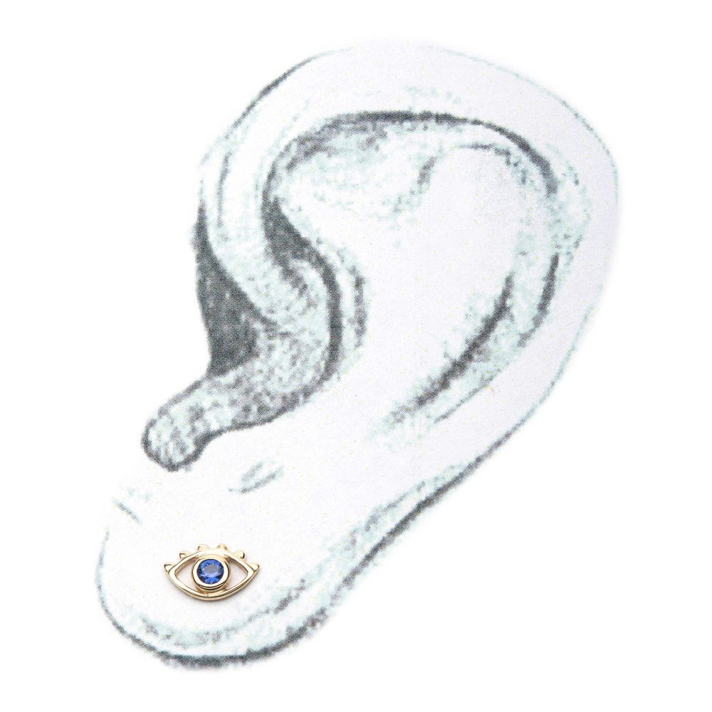 14kt Yellow Gold Threadless Open Eye Outline with Blue CZ Top