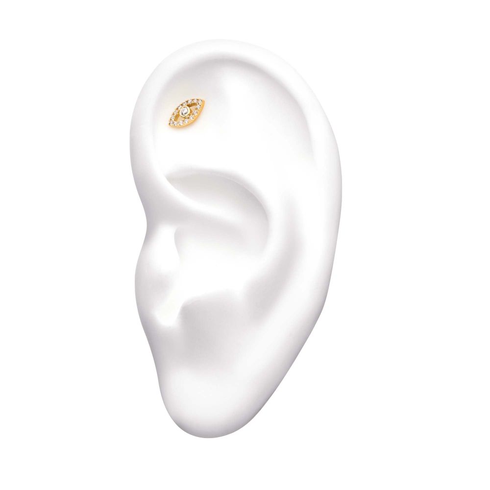 14kt Yellow Gold Threadless with Multi-Clear Gem Eye Top