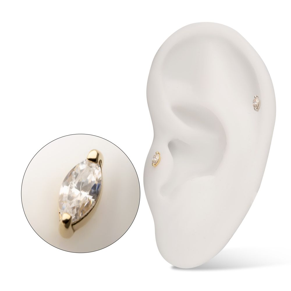 14Kt Gold Threadless with Marquise Prong Gem Top