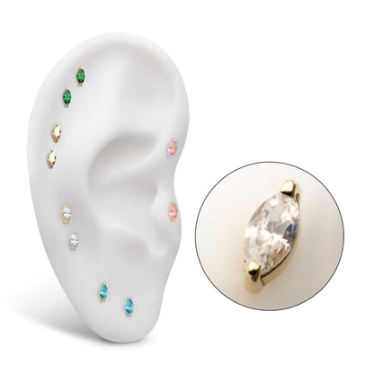 14Kt Gold Threadless with Marquise Prong Gem Top