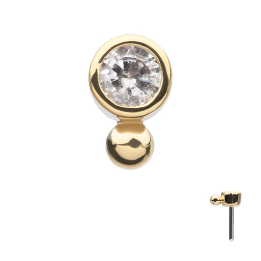 14Kt Gold Threadless 1.75mm Bezel Set Gem & Bead Top