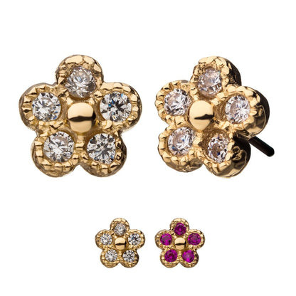 14Kt Yellow Gold Threadless with CZ Five Petal Flower Top