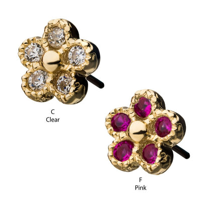 14Kt Yellow Gold Threadless with CZ Five Petal Flower Top