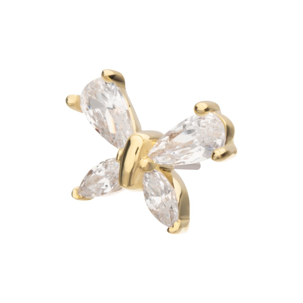 14Kt Yellow Gold Threadless Butterfly Top with Prong Set Teardrop & Marquise Gem