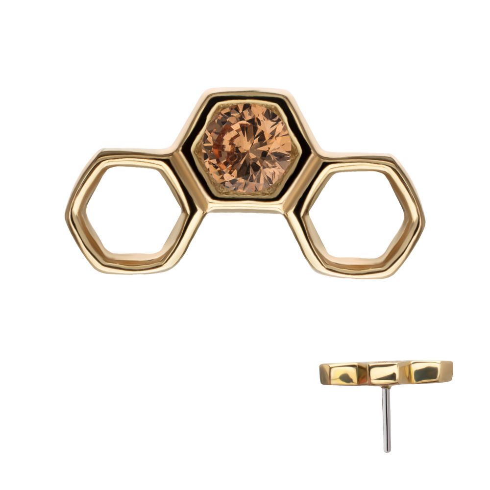 14Kt Yellow Gold Threadless Bezel Gem Hollow Out Honeycomb Top