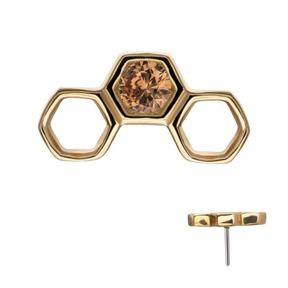 14Kt Yellow Gold Threadless Bezel Gem Hollow Out Honeycomb Top