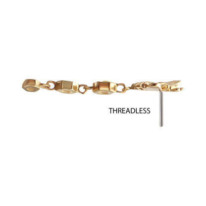 14Kt Yellow Gold Threadless Bee Top with Triple Bezel Set Hexagon Gem Dangle