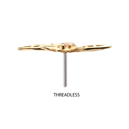 14Kt Yellow Gold Threadless Prong Set Gem Hollow Cut Bee Top