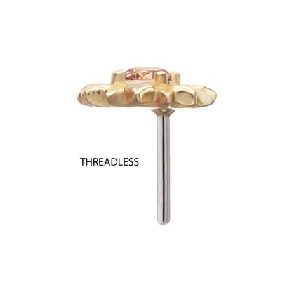 14Kt Yellow Gold Threadless Prong Set Gem Sunflower Top