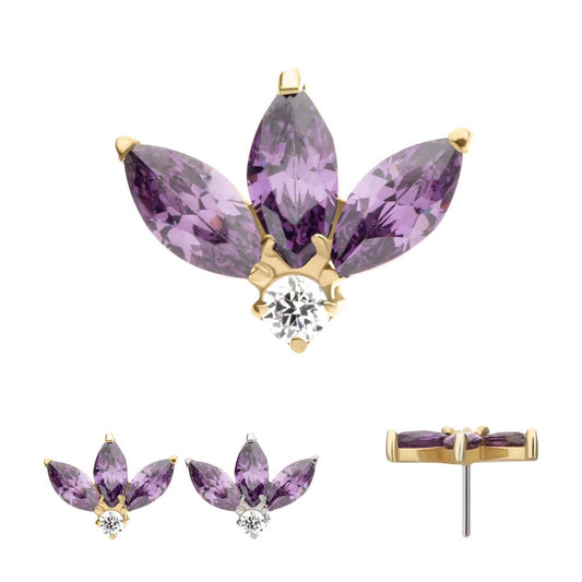 14Kt Gold Threadless 3 Marquise Prong Set Gem Cluster Top