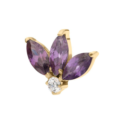 14Kt Gold Threadless 3 Marquise Prong Set Gem Cluster Top