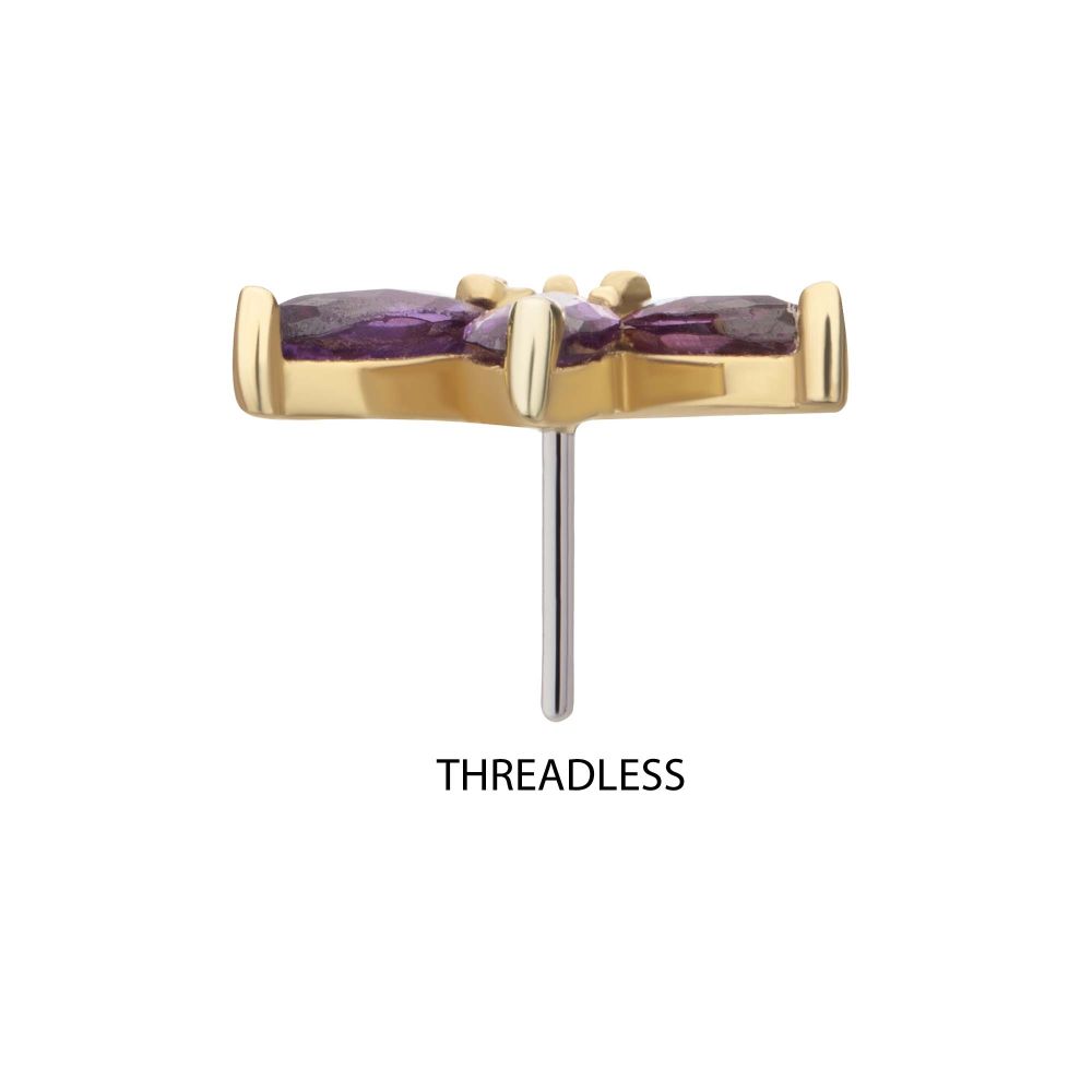 14Kt Gold Threadless 3 Marquise Prong Set Gem Cluster Top