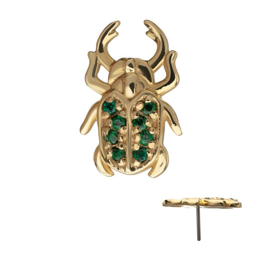 14Kt Yellow Gold Threadless Paved Gem Bettle Guardian Top