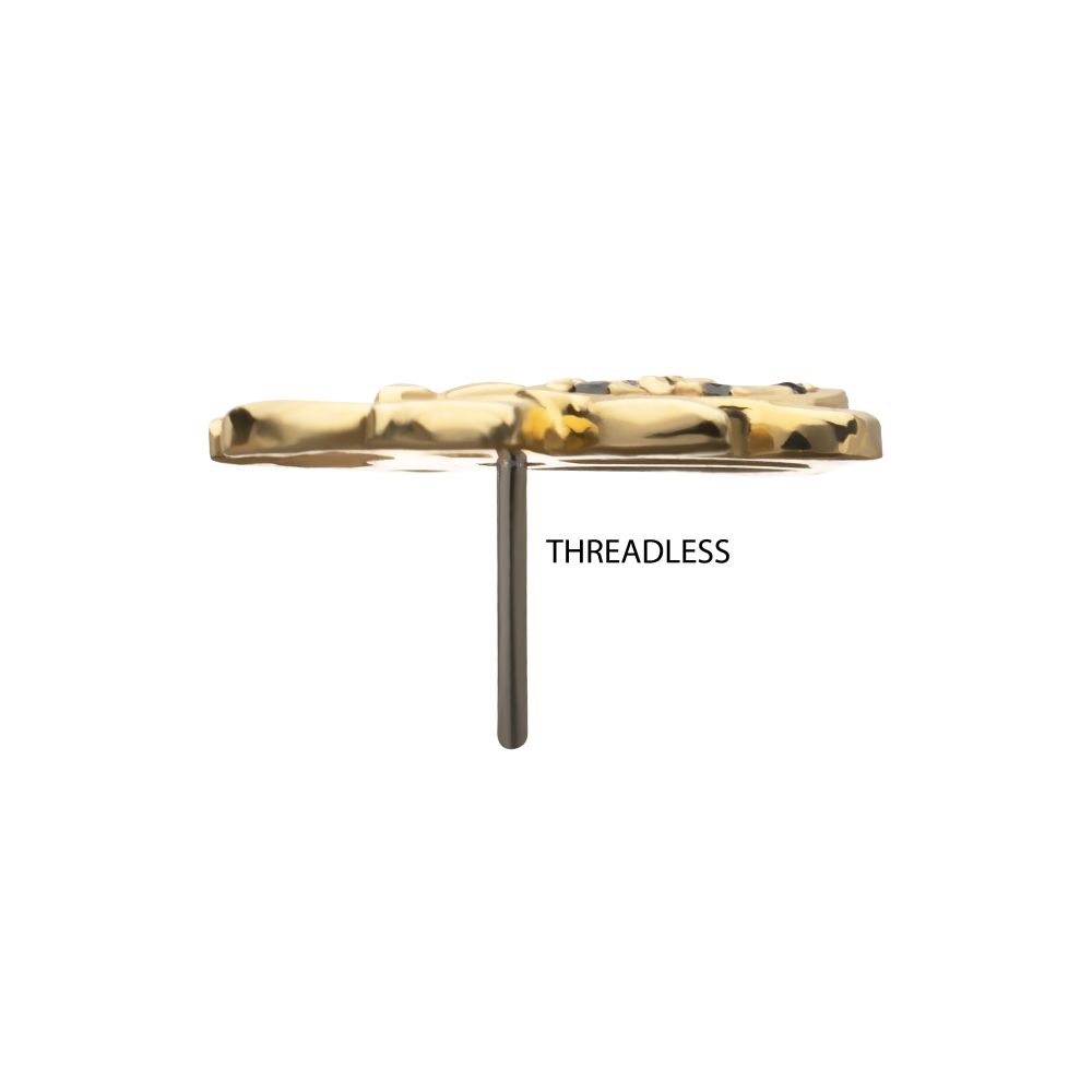 14Kt Yellow Gold Threadless Paved Gem Bettle Guardian Top