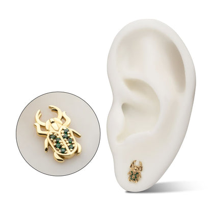 14Kt Yellow Gold Threadless Paved Gem Bettle Guardian Top