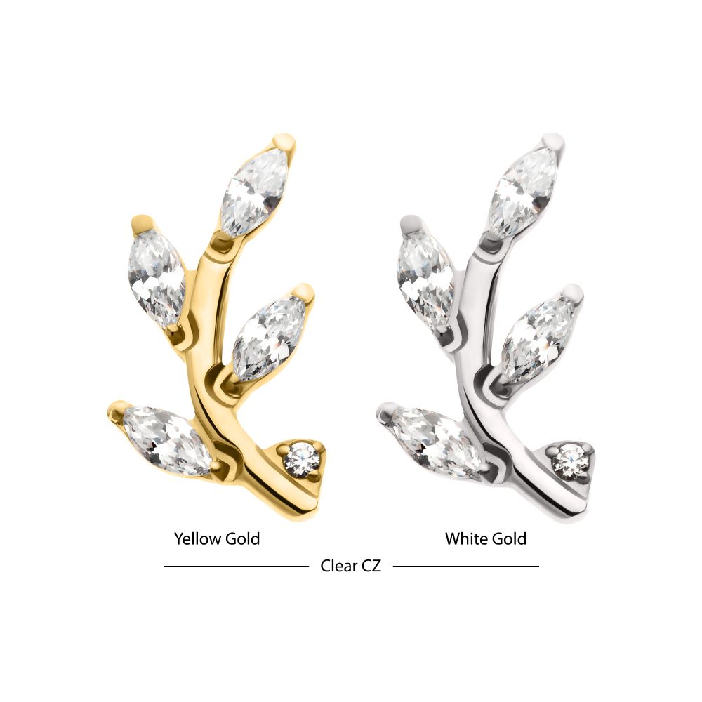 14Kt Gold Threadless Leaf Top with Prong Set Marquise Gem
