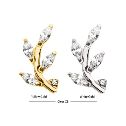 14Kt Gold Threadless Leaf Top with Prong Set Marquise Gem