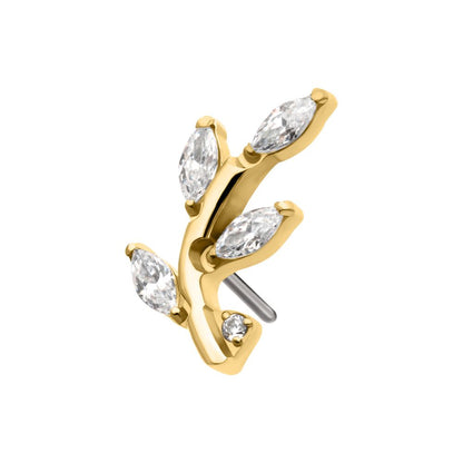 14Kt Gold Threadless Leaf Top with Prong Set Marquise Gem