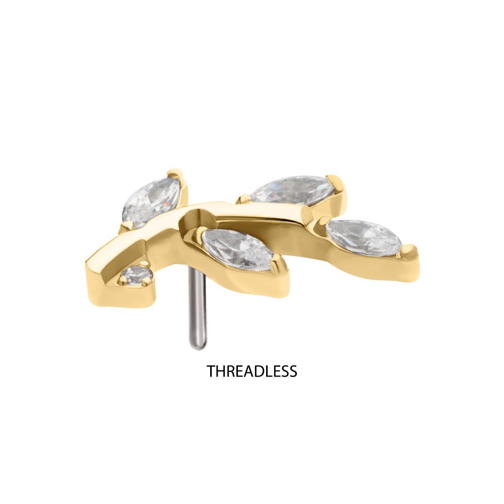 14Kt Gold Threadless Leaf Top with Prong Set Marquise Gem