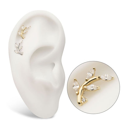 14Kt Gold Threadless Leaf Top with Prong Set Marquise Gem