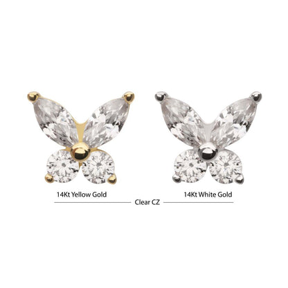 14Kt Gold Threadless Butterfly with Prong Set Round & Marquise Gem Top