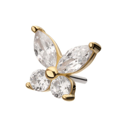 14Kt Gold Threadless Butterfly with Prong Set Round & Marquise Gem Top