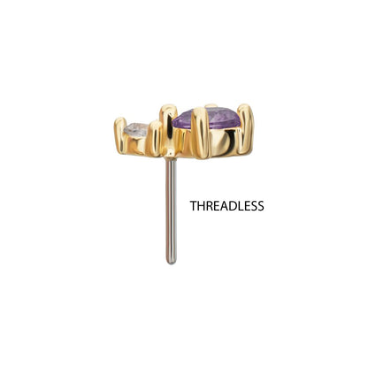 14Kt Yellow Gold Threadless Double Round Prong Set Multi-Gem Top