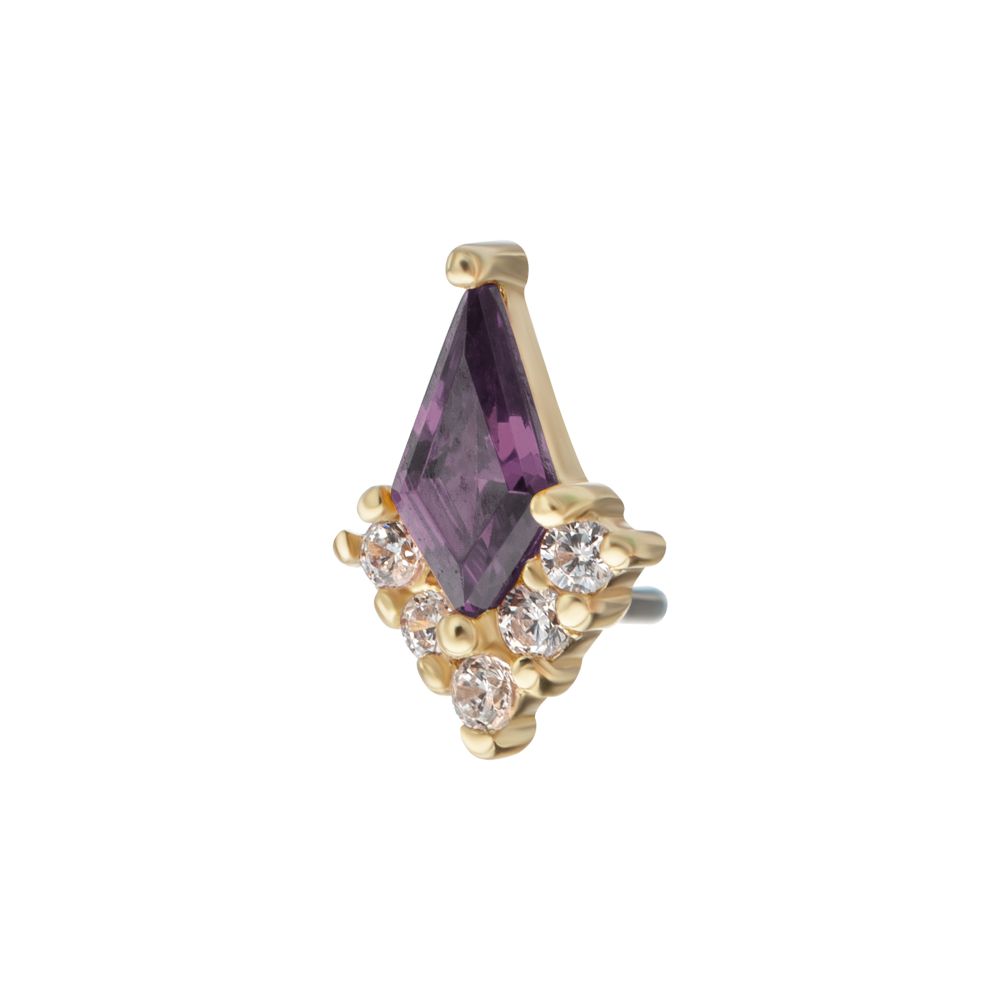 14Kt Yellow Gold Threadless Kite Shape & Round Prong Set Multi-Gem Top