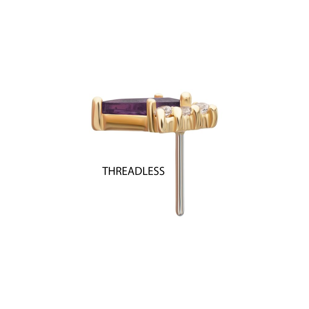 14Kt Yellow Gold Threadless Kite Shape & Round Prong Set Multi-Gem Top