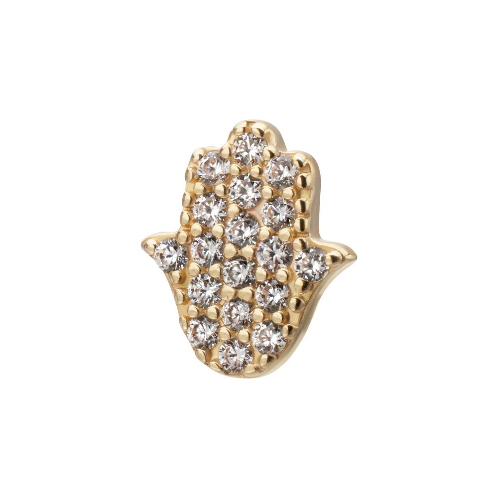 14Kt Yellow Gold Threadless "Divine Hamsa" Paved Gem Top
