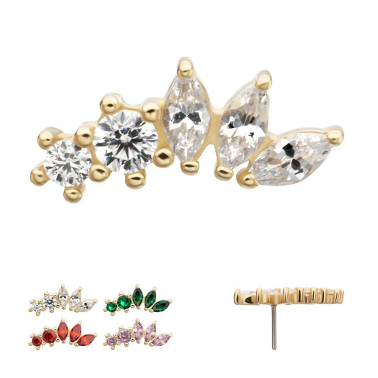 14Kt Yellow Gold Threadless "Marquise Bloom" 5-Cluster Gem Top