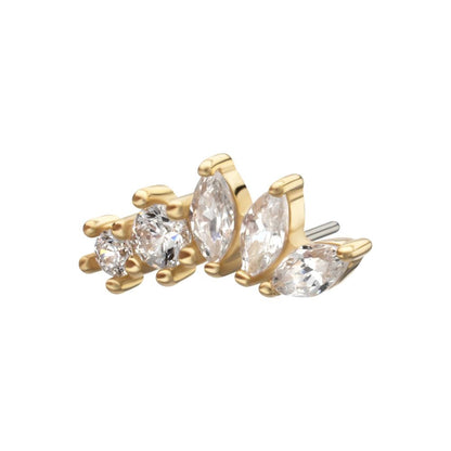 14Kt Yellow Gold Threadless "Marquise Bloom" 5-Cluster Gem Top