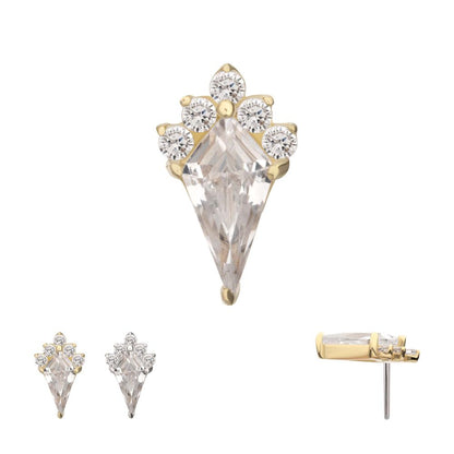 14Kt Gold Threadless Kite Shape with 5-Cluster Prong Set Round Gem Top