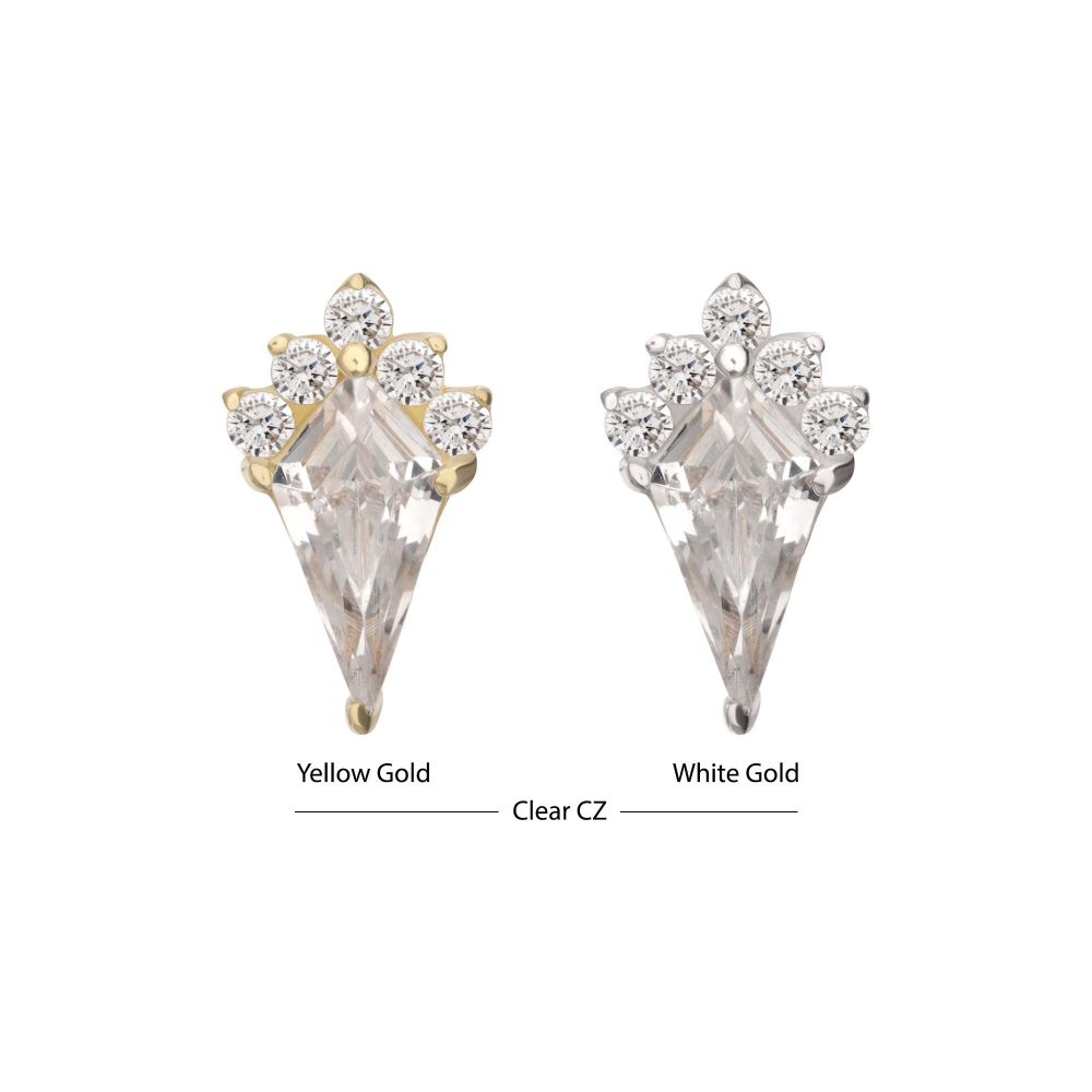 14Kt Gold Threadless Kite Shape with 5-Cluster Prong Set Round Gem Top