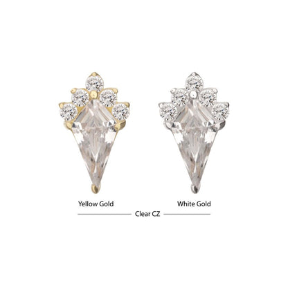 14Kt Gold Threadless Kite Shape with 5-Cluster Prong Set Round Gem Top