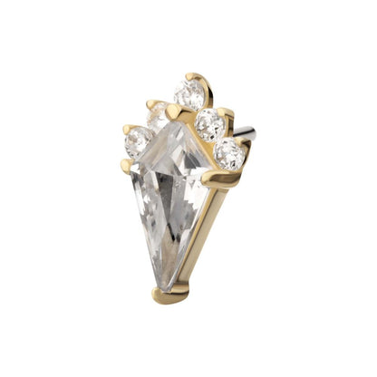 14Kt Gold Threadless Kite Shape with 5-Cluster Prong Set Round Gem Top