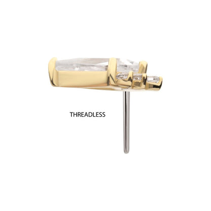 14Kt Gold Threadless Kite Shape with 5-Cluster Prong Set Round Gem Top