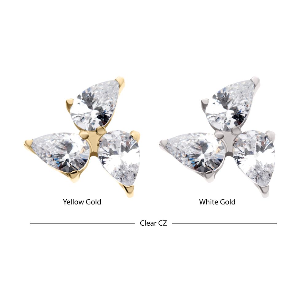 14Kt Gold Threadless Triple Teardrop Prong Set Gem Top