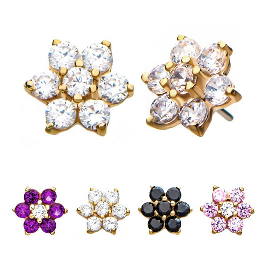 14kt Yellow Gold Threadless 7-CZ Gems Top