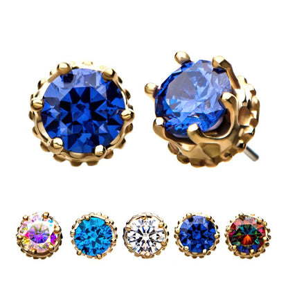 14kt Yellow Gold Threadless Crown Set CZ Gem Top