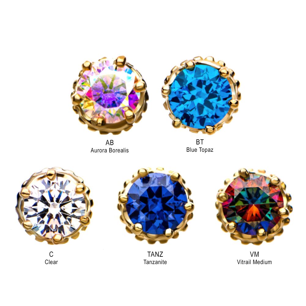 14kt Yellow Gold Threadless Crown Set CZ Gem Top