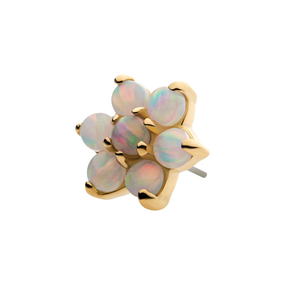 14Kt Yellow Gold Threadless with 7 Prong Set Synthetic Opal Flower Top
