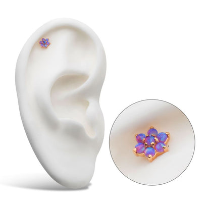 14Kt Yellow Gold Threadless with 7 Prong Set Synthetic Opal Flower Top