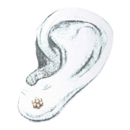 14kt Yellow Gold Threadless 6-CZ Clear Gems and Synthetic Opal Top