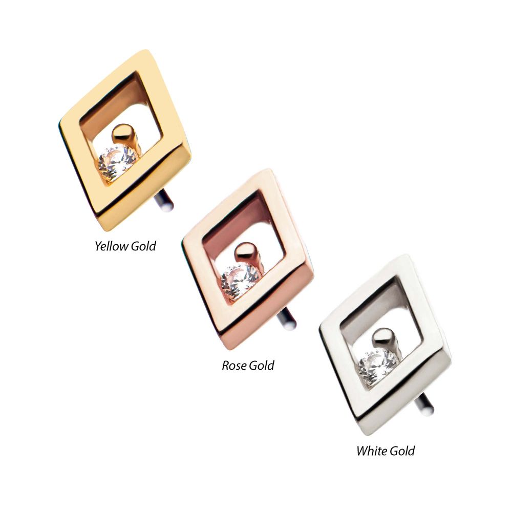 14kt Gold Threadless Rhombus Top with Prong Set Clear CZ