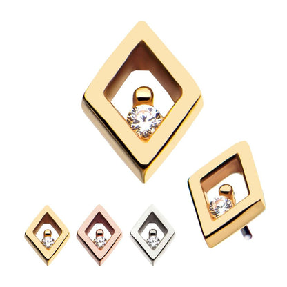 14kt Gold Threadless Rhombus Top with Prong Set Clear CZ